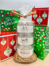 Load image into Gallery viewer, Holiday Scented Candle Three-Pack: Boozy Eggnog, Gingerbread Woods & Peppermint Hot Chocolate