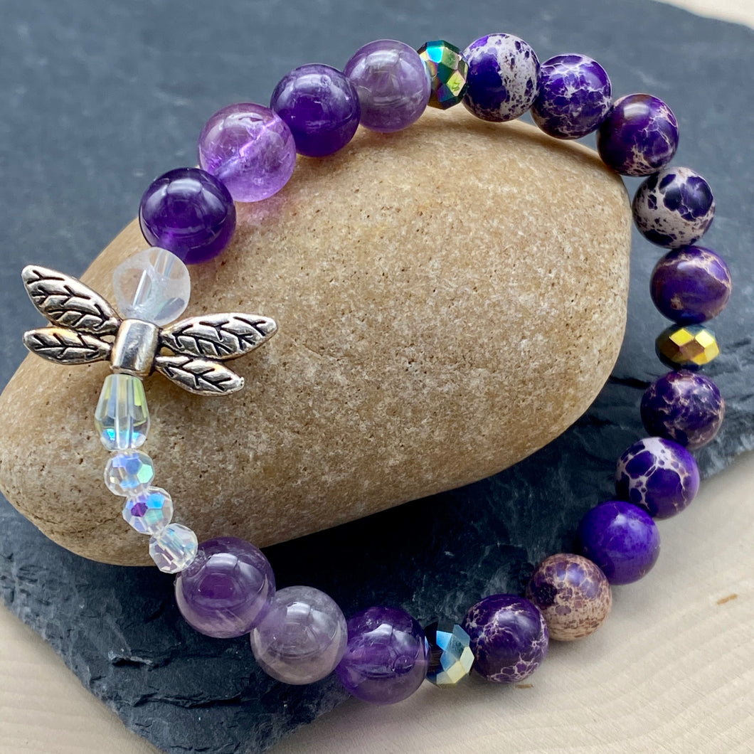 Goddess of Dreams: Amethyst, Purple Jasper & Dragonfly Bracelet