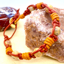 Load image into Gallery viewer, Barrel of Laughs: Crazy Lace Agate Barrel &amp; Square Knot Leather Bracelet
