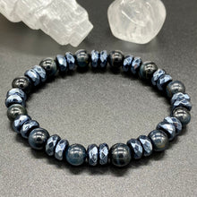 Load image into Gallery viewer, Aegean Tiger Claw: AB-Plated Onyx &amp; Blue Tiger Eye Bracelet
