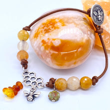 Load image into Gallery viewer, Honey Bee: Yellow Jade &amp; Amber Leather Bracelet
