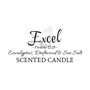 Excel Prayer Candle (6 oz. net wt.): Eucalyptus, Driftwood & Sea Salt