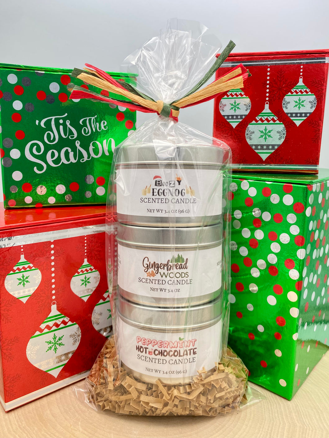 Holiday Scented Candle Three-Pack: Boozy Eggnog, Gingerbread Woods & Peppermint Hot Chocolate