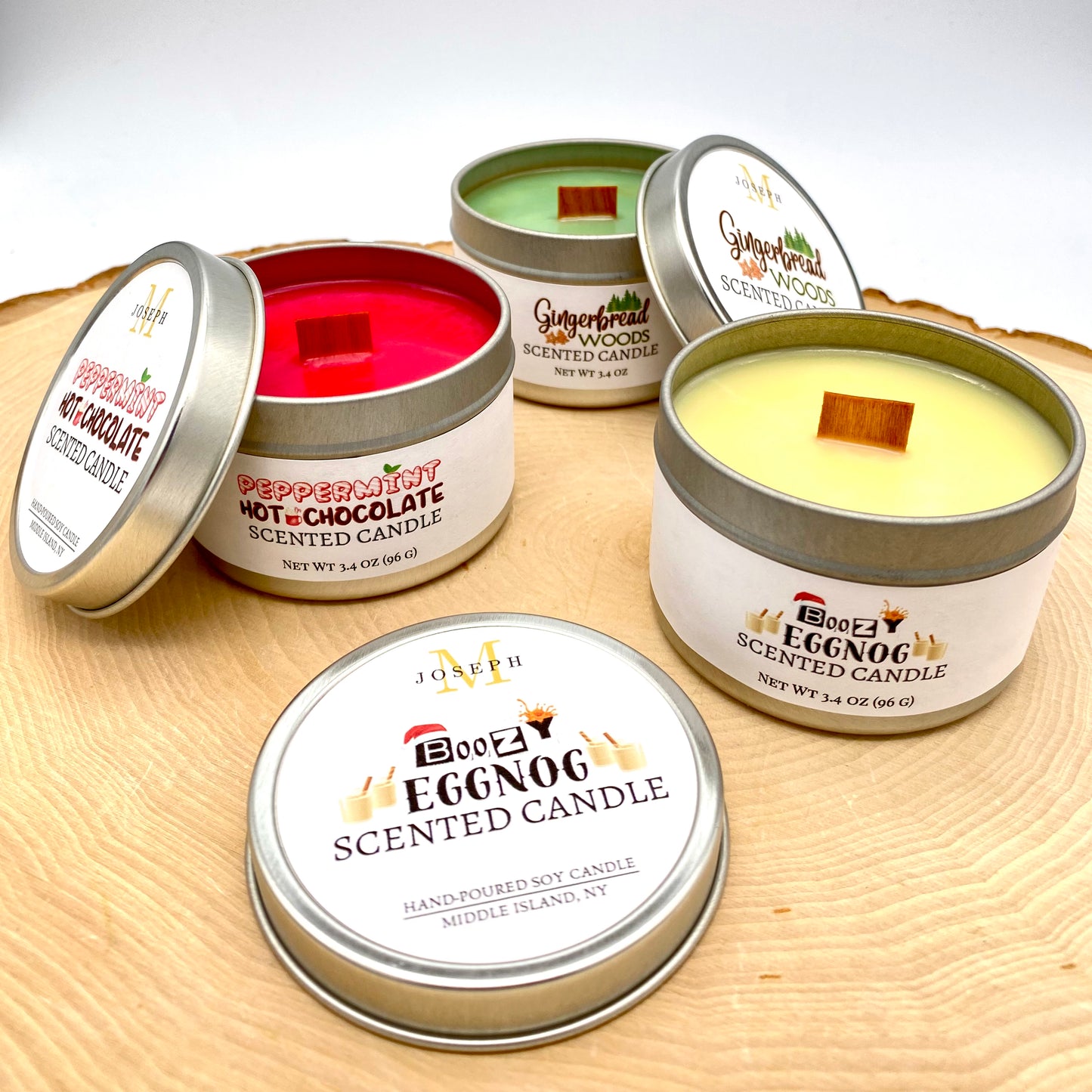 Holiday Scented Candle Three-Pack: Boozy Eggnog, Gingerbread Woods & Peppermint Hot Chocolate