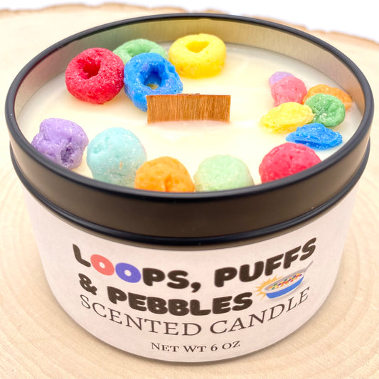 Loops, Puffs & Pebbles Cereal Scented Candle - top front