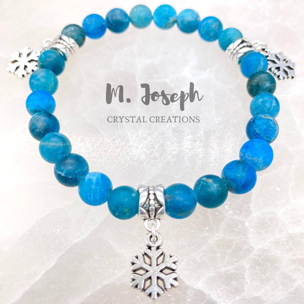 Let it Snow: Matte Blue Apatite Bracelet w/ Snowflake Charms