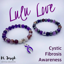 Load image into Gallery viewer, Lulu Love - Cystic Fibrosis Awareness: Amethyst, Cacoxenite &amp; Morganite/Hematite Bracelet
