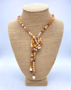 Rainbow Jade w/ Potato Pearls Lariat Necklace