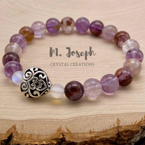 Sacred Are the Seven: Amethyst Cacoxenite w/ Heart Bracelet