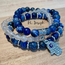 Load image into Gallery viewer, Talk to the Hand: Sodalite &amp; Snow Quartz w/ Fatima Hand Stack Bracelets
