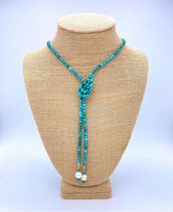 Hubei Turquoise w/ Potato Pearls Lariat Necklace