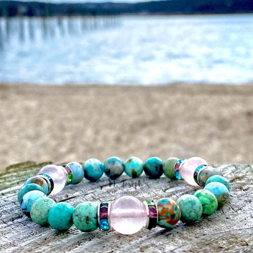 This turquoise and rose quartz bracelet will use the power of love to connect you to your ancestors of the past.