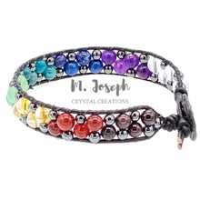 Load image into Gallery viewer, Chakra w/ Hematite Stitched Leather Bracelet
