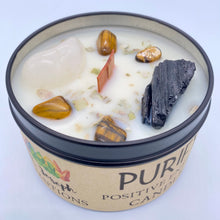 Load image into Gallery viewer, Purify: Positive Energy Candle by M. Joseph (6 oz. net wt.): Crystal Quartz, Black Tourmaline &amp; Tiger Eye
