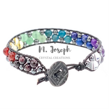Load image into Gallery viewer, Chakra w/ Hematite Stitched Leather Bracelet
